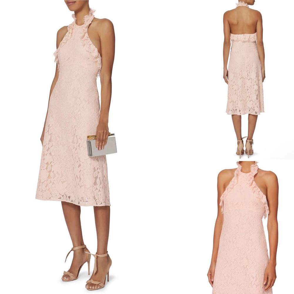 Lover Affinity Ruffle and Lace Midi Dress in Pink Size 6